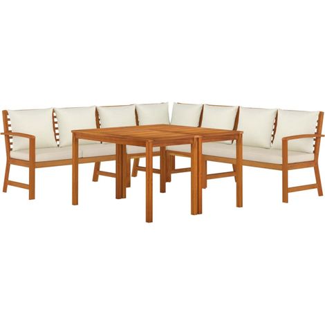 Set da pranzo da giardino, cuscini per arredo da esterno, 7 pezzi, in legno di acacia (1/5)