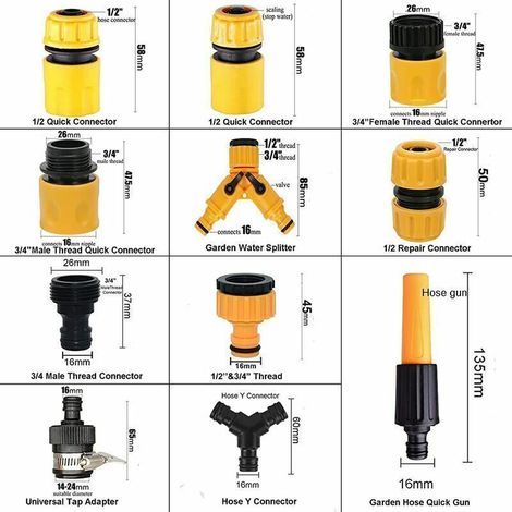 Lot de 20 Connecteur de Raccord Tuyau D'arrosage,Adaptateur Robinet Tuyau Arrosage,Séparateur de Tuyau en Y, Connecteur de Robinet Universel, etc.
