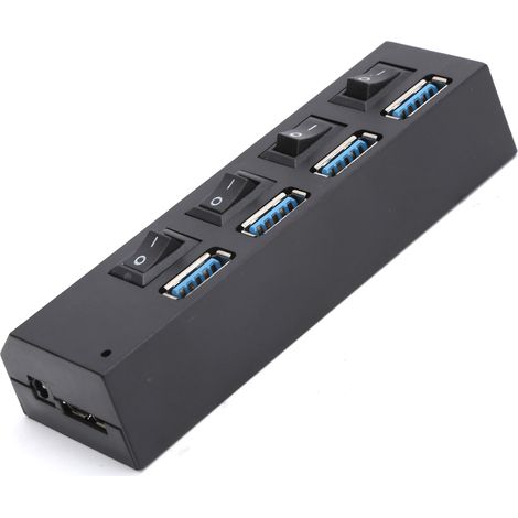 Hub USB 3.0 à 4 ports avec interrupteurs d'alimentation individuels pour clavier et prise secteur 100-240 V. (1/5)