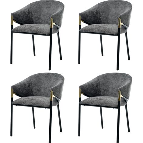 Lote de 4 sillas de comedor, en chenilla, con brazos y respaldo, patas de metal, gris (1/5)