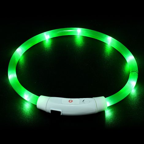 Collier lumineux pour chien rechargeable en nylon – Éclairage LED jusqu'à 500m – Modes clignotant et fixe65cm– Vert-DELKEVIC (1/3)