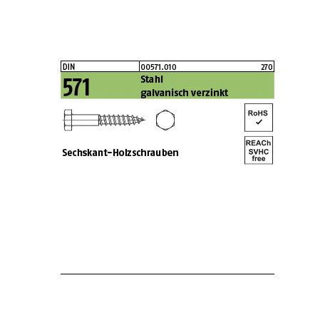 Sechskantholzschraube DIN 571 10 x 110Stahl galvanisch verzinkt 50 Stück