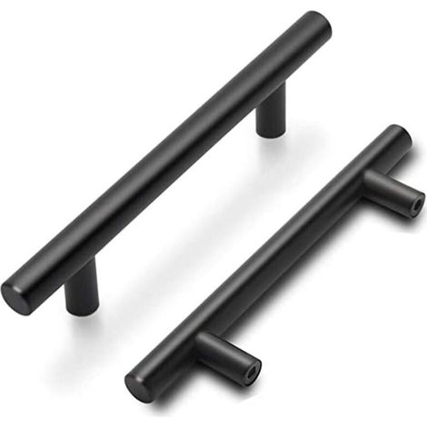 Lot de 5 Poignées Meuble Noires Poignées de Porte Cuisine Noires Poignées de Meuble Cuisine Noires avec Finition Mate en Acier Inoxydable Entraxe 96mm (1/5)