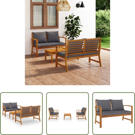 Holzsofa - 3-tlg. Garten-Lounge-Set mit Auflagen Massivholz Akazie (1/5)