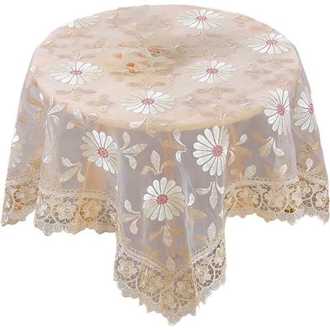 Tovaglia in pizzo con ricamo a rete, stile moderno per tavolini da caffè/pranzo/comodino, marrone, 90x90 cm. (1/5)