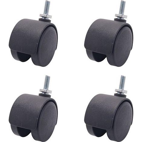 6mm Gängad Stam 40mm Dubbelhjul Roterbar Hjul Svart