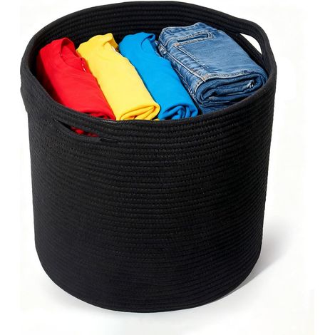 Panier de rangement tissé 30 x 30 cm avec poignées - Noir - Panier tressé pour étagère, papier toilette, jouets, panier de rangement pour enfants (1/5)
