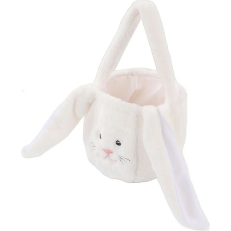 Panier de Pâques pour enfants, sac en peluche lapin de Pâques, sac mignon à motif dessin animé, panier lapin aux longues oreilles blanc (1/5)