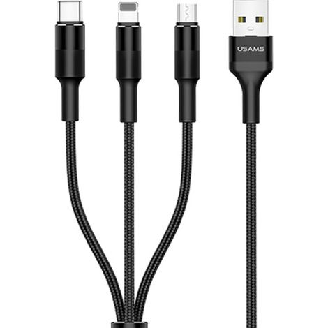 Cable trenzado Usams U5 3 en 1 1,5 m 2A negro/negro (Lightning/microUSB/USB-C) SJ2193IN101 (US-SJ219) (1/5)