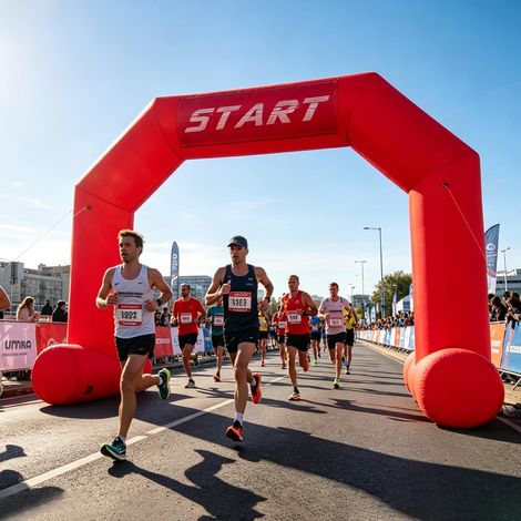 4m Red Hexagonal Inflatable Arch with Start Finish Banners, Powerful Blower for Marathons, Races, Fundraisers (1/5)