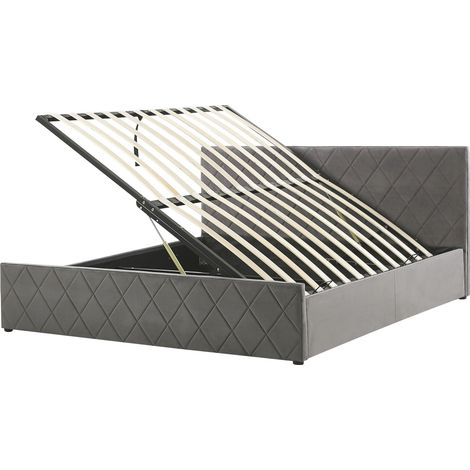 Ottoman Bed Velvet ROCHEFORT 180 x 200 cm (EU Super King) Grey
