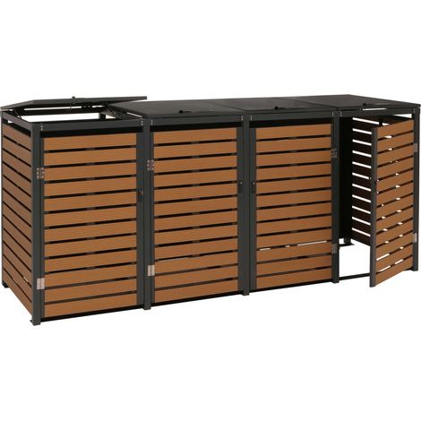 4x copribidoni box spazzatura rifiuti HHG-671 84x264x119cm metallo WPC teak