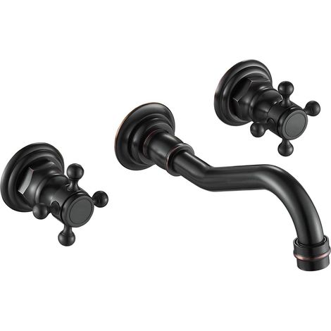 Grifo monomando para lavabo de baño de 3 orificios montado en la pared Bronce aceitado (1/5)