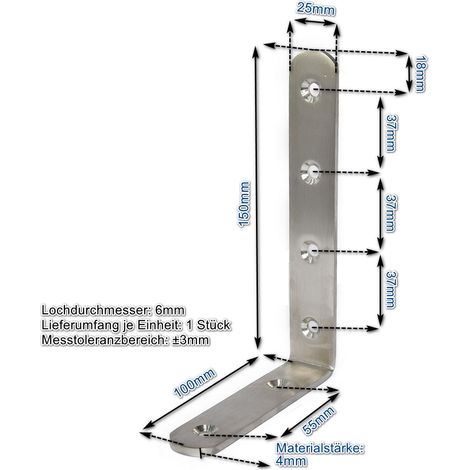 Edelstahl Winkel 150 x 100 x 25 mm Lochwinkel Montagewinkel Verbinder