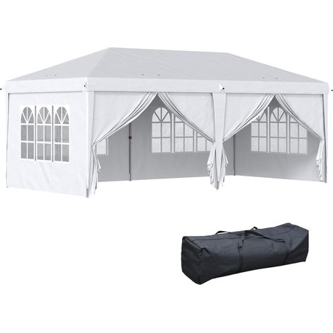 Pavillon 5,85 x 2,95 m, pavillon de jardin pliable avec protection UV, tente de réception avec parois latérales et fenêtres, portes zippées, acier, blanc (1/5)