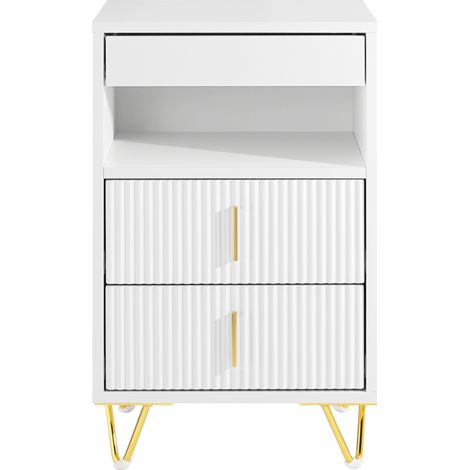 SoBuy Nachttisch – Nachttisch mit 3 Schubläden und Ablage, moderner Beistelltisch für Schlafzimmer und Wohnzimmer, Weiß, L40 × B40 × H63 cm, FBT168-W