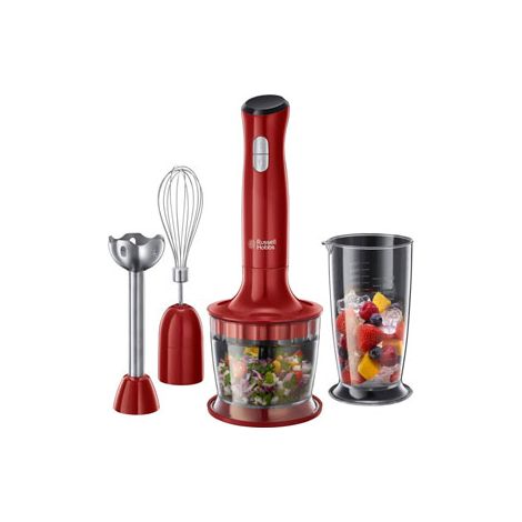 Mixeur plongeant 2470056 500W – 2 vitesses – Lame inox – Fonction turbo – Accessoires : bol hachoir, fouet – Rouge – Russell Hobbs