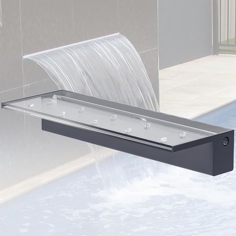 Fontaine De Piscine, Cascade Bassin Exterieur en Acrylique 60cm De Long, Lame D’Eau Largeur 20cm, Cascade Piscine Hors Sol avec Accessoires pour La Décoration D'étang, Patio,Jardin (1/5)