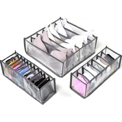 Juego de 3 cajas plegables organizadoras para cajones de ropa interior con 6/7/11 compartimentos para armario.