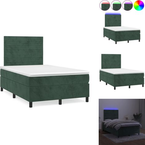 Sommier à lattes de lit avec matelas LED vert foncé 120x190 cm - Lit Plateforme - Lit Velours - Lit Design - Lit Moderne - Lit Double (1/5)