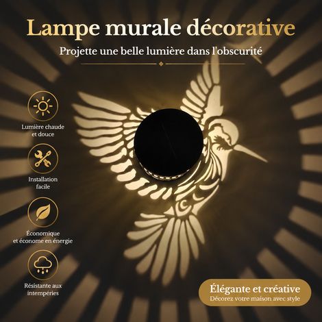 Applique Murale Solaire d'Extérieur Rétro en Métal Ajouré avec Motif Colibri réf 4323 120 g – Livraison gratuite