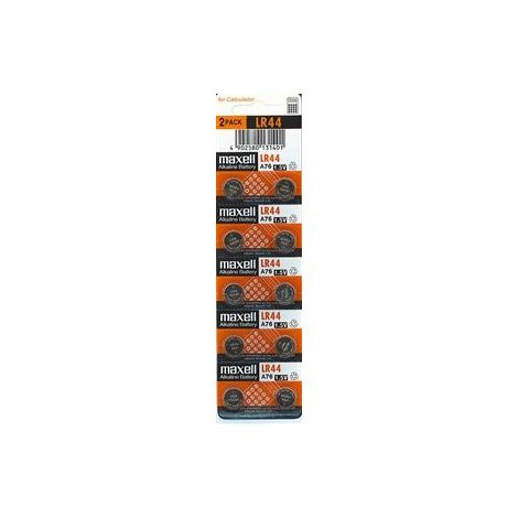 Maxell Piles LR44 (A76 et virgule AG13) Pile alcaline Taille bouton et virgule sur bande de déchirure (nombre de 10)