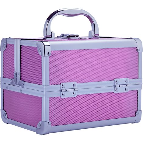 Estuche de maquillaje profesional portátil con 3 bandejas y 2 espejos Estuche de viaje para joyas y manicura 20x15x15 cm Rosa