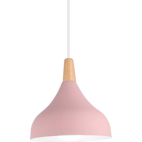 Lámpara Colgante Nórdico Moderno Lámpara de Suspensión Metal Redondo con Acabado en Madera E27 60W para Salón Cocina Dormitorio (Rosa) (1/5)