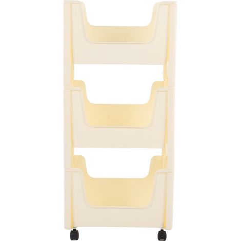 Chariot de rangement mobile grande capacité, épais, avec roulettes verrouillables, pour livres, jouets et flacons d'épices. 3 niveaux, beige. (1/5)