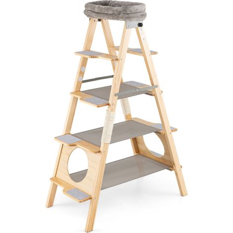 Tiragraffi pieghevole a 5 livelli 104 x 53,5 x 151 cm con cuscino rimovibile design moderno in legno grigio 200018327