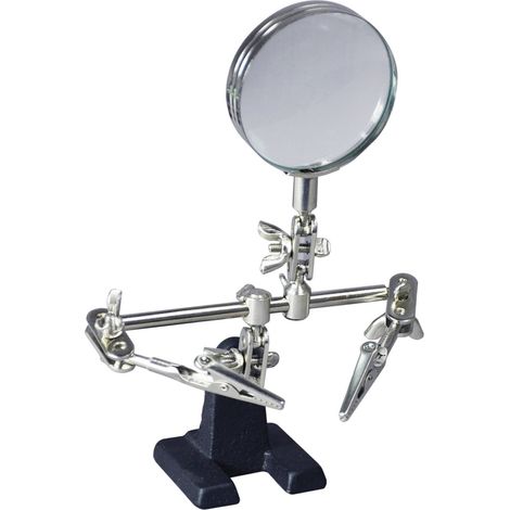 3eme main support avec lentille loupe x2.5 de 60 mm - 2 bras articulés avec des pinces crocodiles - Dimensions : 67x125x79 (1/2)