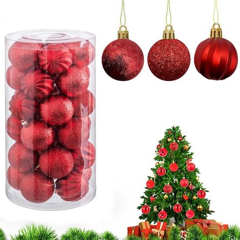 Set da 30 Palle di Natale Rosse lucide e opache in plastica Infrangibile diametro 6 cm per albero di Natale (1/5)