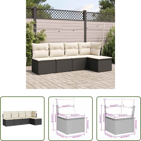 vidaXL Rattanmöbel - 5-tlg. Garten-Sofagarnitur mit Kissen Schwarz Poly Rattan (1/5)