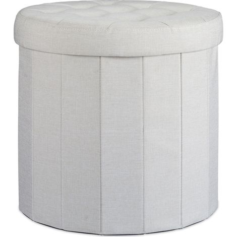 Tabouret rond pliant avec rangement pratique salle à manger 43 x 45 x 45 cm en lin crème (1/3)