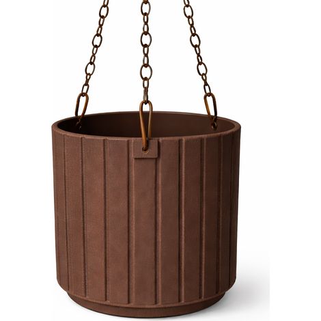 Pot de fleurs suspendu marron avec soucoupe pour fleurs (1/3)