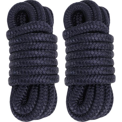 Ortviai Cordes d'amarrage marine en nylon tressé double, 9,5 mm × 4,5 m, bleu marine, 2 pièces (1/5)