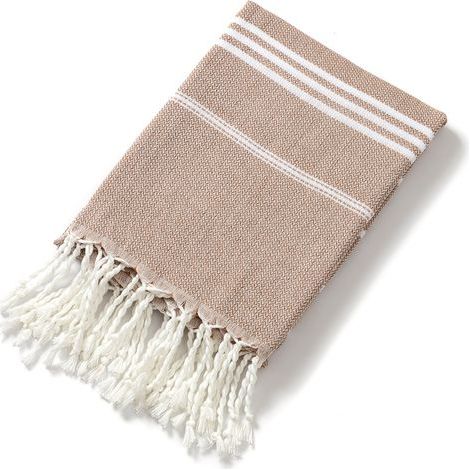 Serviette de plage en coton, serviette de bain absorbante à rayures (marron) (1/2)