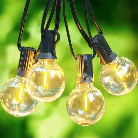 Guirlande lumineuse extérieure de 25 pieds avec 25 ampoules étanches IP44, compatible avec l'éclairage de clôture extérieure, douilles E12, convient aux patios. (1/5)