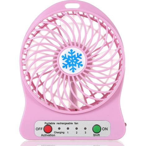 Ventilateur Bureau LED – USB – 3 Modes – Refroidissement – Rose – Élégant – Pratique – Rechargeable (1/5)