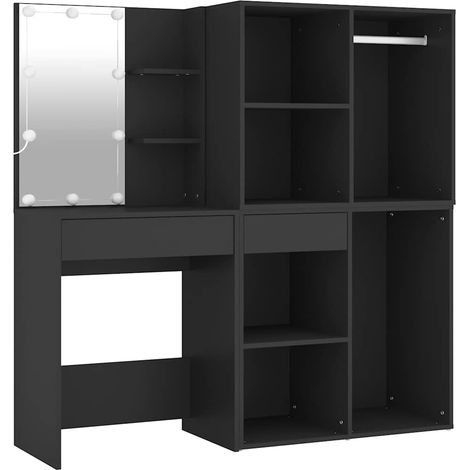 Maison Exclusive - Toeletta con LED e Armadietti in Legno Multistrato Nero (1/5)