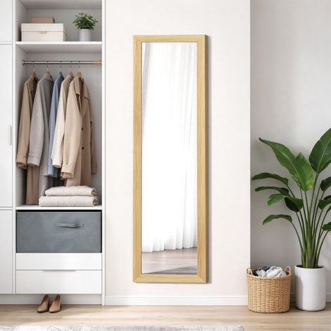 Miroir rectangulaire avec cadre en bois, utilisable comme miroir sur pied ou mural, 37 x 155 cm pour salon et chambre (vendu uniquement avec 1 miroir sur pied) (1/5)