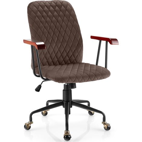 COSTWAY Velvet Rocking Leisure Chair Adjustable Swivel Home Office Chair-Coffee (1/5)