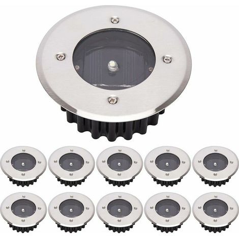 10er-Pack Solar-LED-Bodenleuchten, Außenbeleuchtung, Straßenlaterne, Bodeneinbauleuchte, IP65 wasserdicht (kaltweiß, rund) [Energieklasse A+] (1/5)