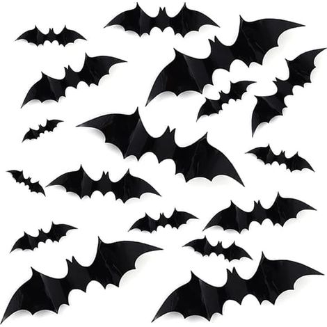 Lot de 2 autocollants muraux décoratifs chauve-souris 3D en PVC pour une fête d'Halloween à faire soi-même. Décoration pour fenêtre ou maison pour la nuit d'Halloween. (1/5)