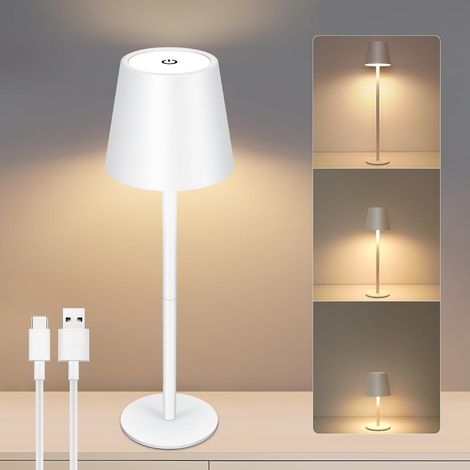 Tragbare, wiederaufladbare LED-Lampe, berührungsempfindliche Beleuchtung mit 3 Farbtemperaturstufen, kabellose Dimmfunktion, USB-C-Anschluss, wasserabweisend (IP54), weiß, Schutzklasse F (1/5)