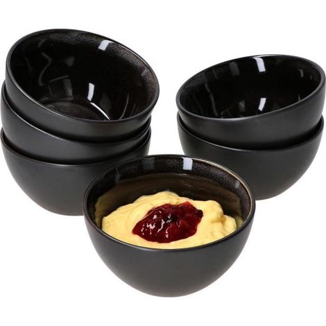 6 bols à pudding, émail réactif gris-noir, faïence artisanale, 200 ml, Ø 11,5 cm, pour desserts et apéritif (1/4)