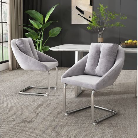 Lot de 2 chaises de salle à manger pivotantes en velours gris, avec coussin, dossier ergonomique et structure métal, pour salon et chambre  CHICFURN (1/5)