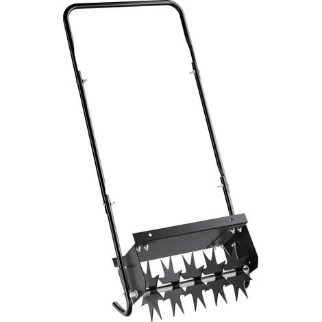 Wiltec Aireador de césped negro con 40 cm de ancho de trabajo y 6,4 cm de profundidad de trabajo escarificador manual con 5 discos de púas de acero perforador de césped (1/5)