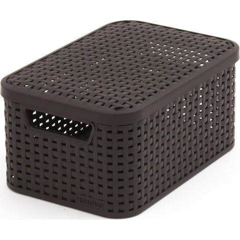 1 Boîte de rangement 6L aspect rotin poignées intégrées polypropylène recyclé pour salon chambre salle de bain (1/5)