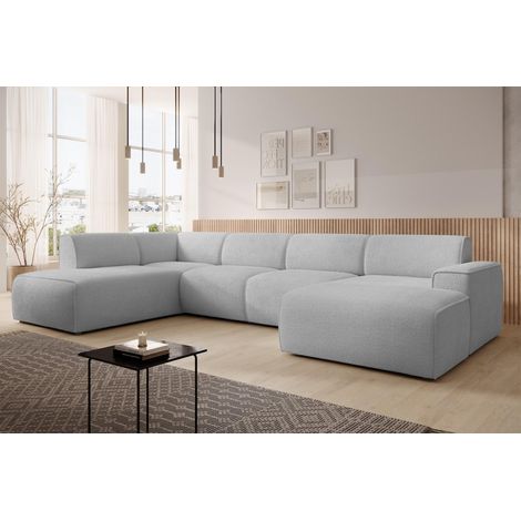 AX LIVING XXL Sofa U Form Didim Hellgrau 378cm breit modern & großzügig L